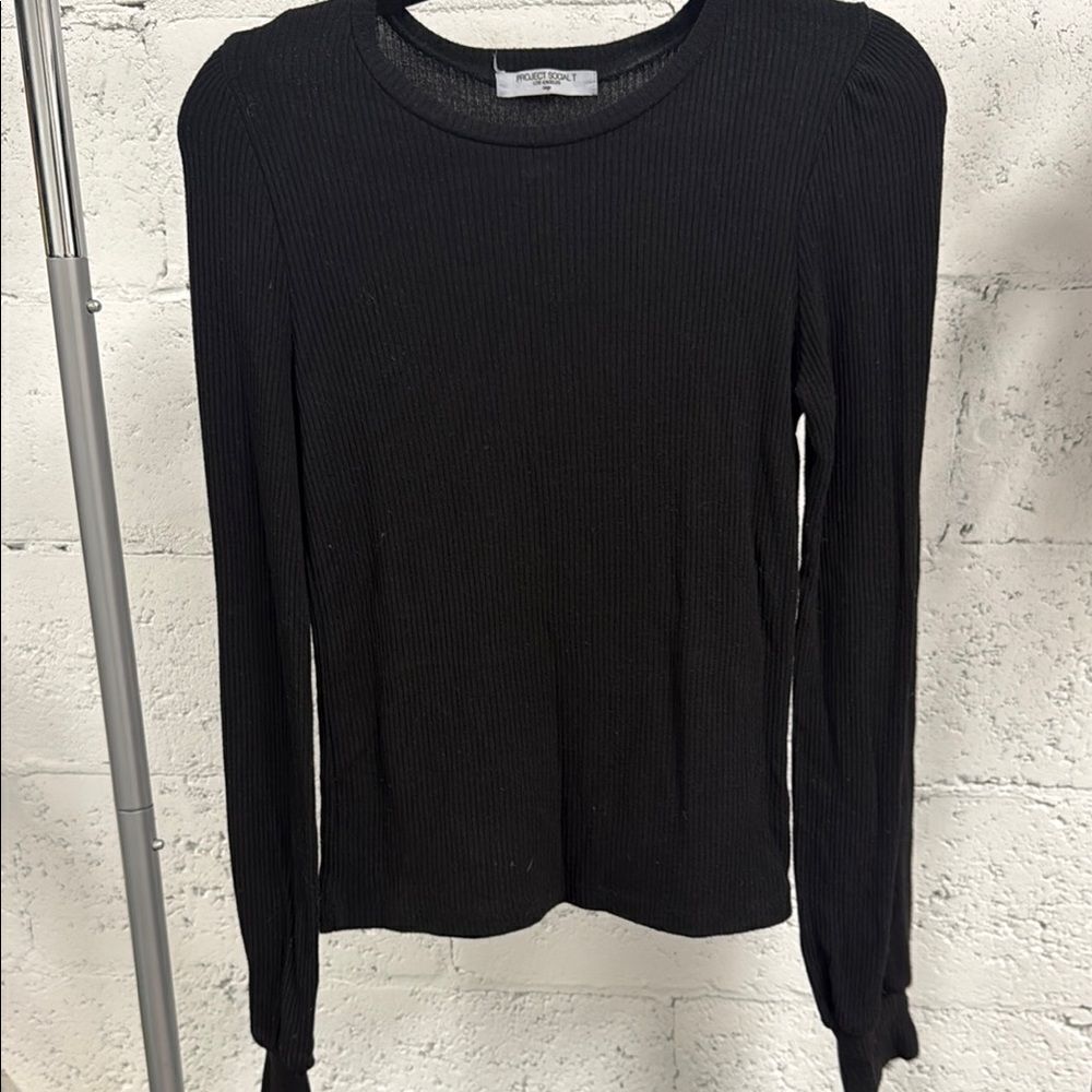 Project Social T Black Fitted Long Sleeve Ribbed Tee - Super Comfortable -Large